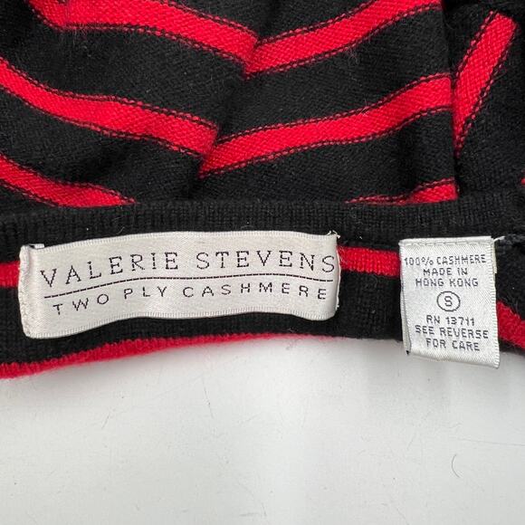 Valerie Stevens Stripe Cashmere Knit Pullover Sweater Black Red Crew Neck - Picture 3 of 5